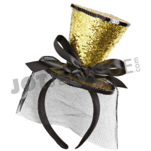 Alternative view of Miniatur, Zylinder Glitter und Schleier, Haareif, gold