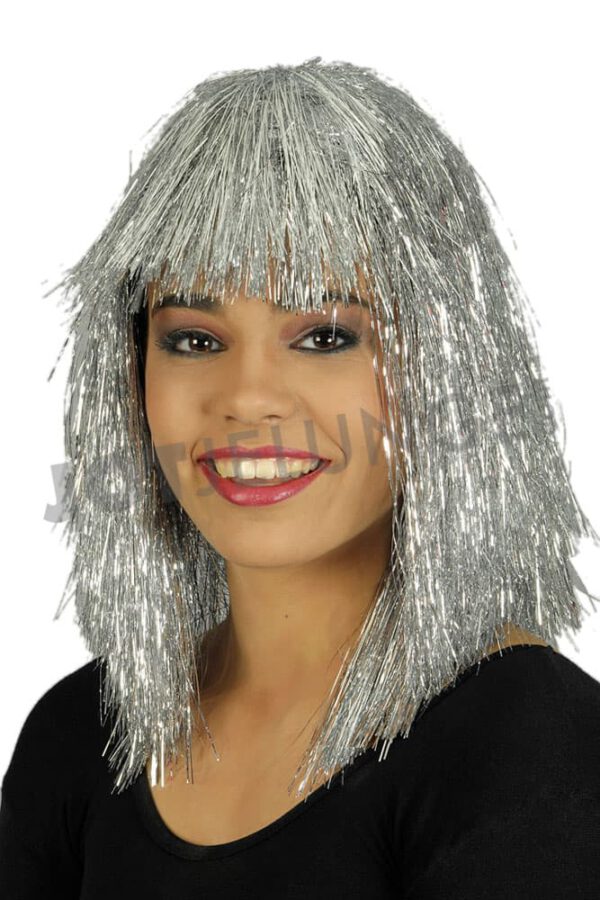 Perücke, Lametta, silber