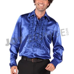 Hemd, Satin, Rüsche, blau, Gr. XXL