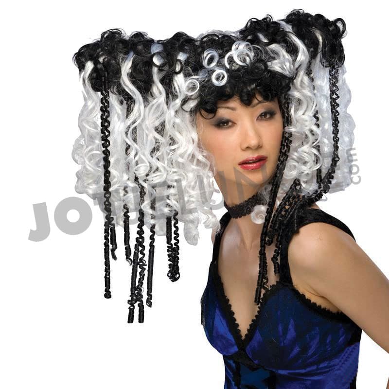 Perücke, Curly, weiß/schwarz