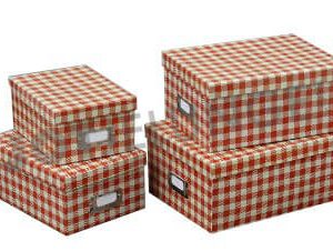 Karton-Set, Karo,  28-21 cm (4 Stück mit Deckel)