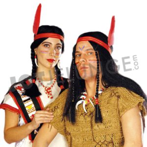 Perücke,  Native American, Stirnband Feder, schwarz, 2 Sort.