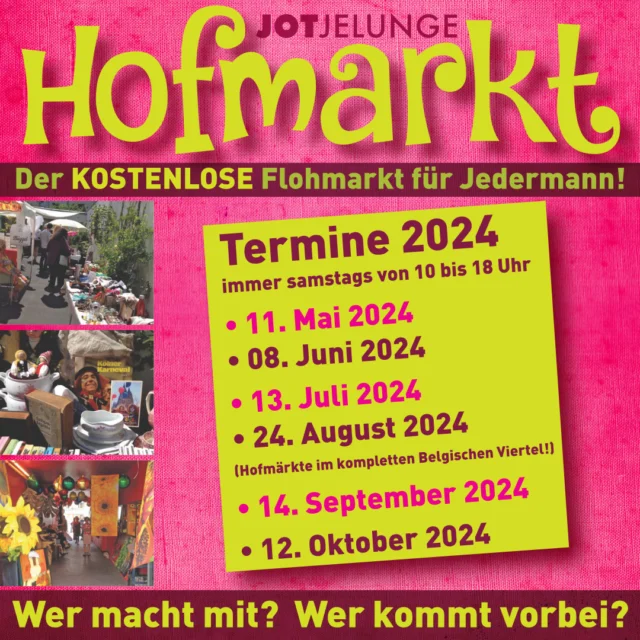 Nach langer Pause geht es im Mai wieder los mit unserem Hofmarkt, den kostenlosen Flohmarkt für alle.

#flohmarkt #veedel #nachbarschaft #tollezeit #nachhaltigkeit #zweitesleben